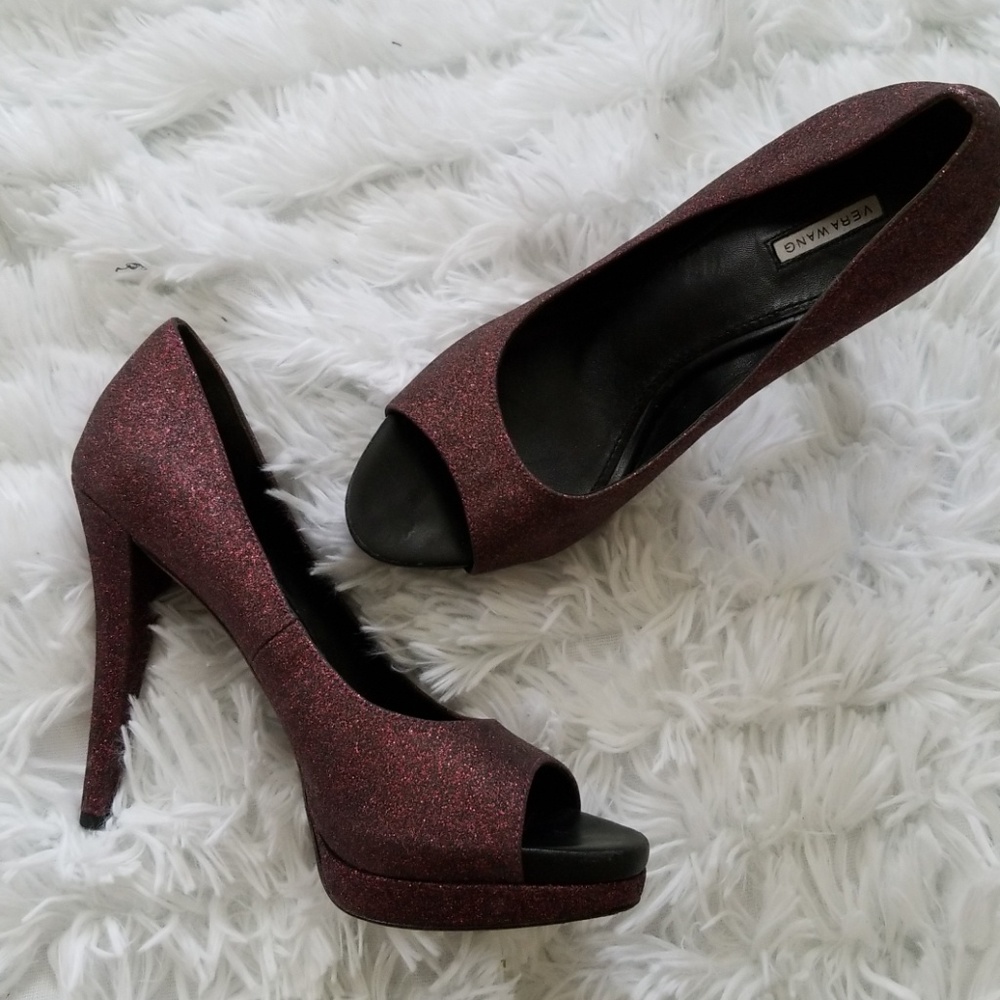 Vera Wang Glitter Peep Toe Pumps